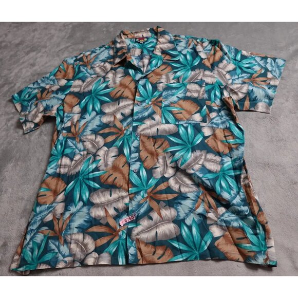 Vintage Hawaii Blues Shirt Men's XL Green Brown Floral Button Up Made in the USA - Picture 1 of 7